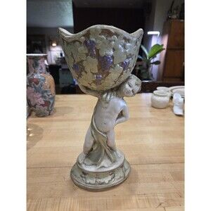 Vintage Texas Ware Ceramic Putty Cherub Grape Pedestal Urn Planter